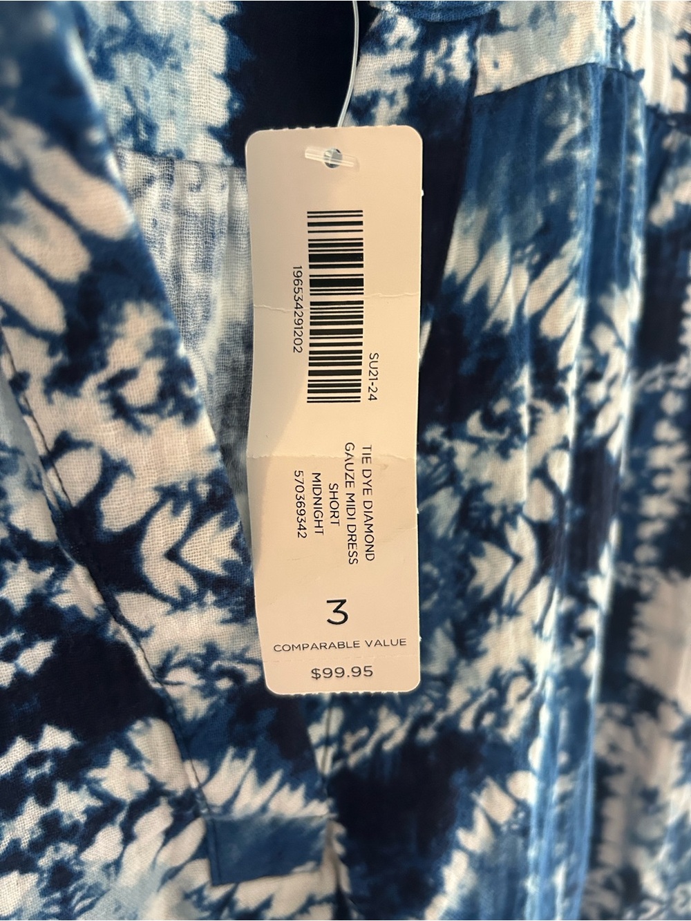 Chico's Blue and White Tie-Dye Gauze Midi Dress - Picture 6 of 9
